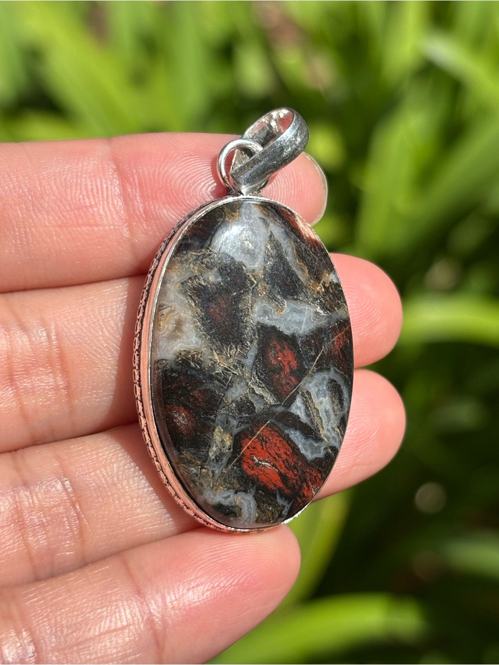 Artisan 925 Silver Plated Red Jasper Pendant ZZPD00014 - Picture 4 of 5